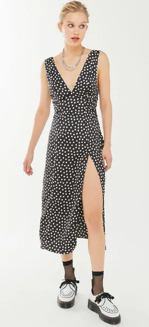 Satin Dot Midi Dress thumbnail 1