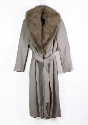 NEW Zara Manteco Italian Fabric Faux Vegan Fur Collar Belted Jacket Coat Medium thumbnail 1