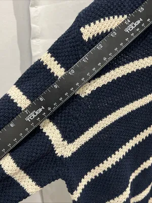 NEW Vero Moda VMamazing Navy & Cream Striped V-Neck Polo crop Sweater women’s XL thumbnail 8