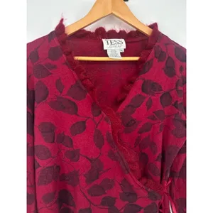 Tess‎ Dress Floral Wrap Sweater Y2K Size XL Silk Wool Blend Ruffle Red Romantic thumbnail 2