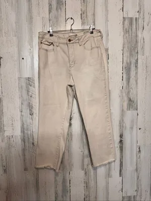 !iT Jeans Jackie High Rise Straight Leg Ankle Jeans Womens 14 Cream Raw Hem thumbnail 2