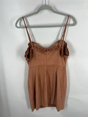 FIKA the BRAND Faux Suede Ruffle Mini Dress Brown Size L thumbnail 2
