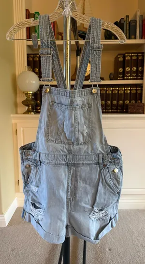 H&M distressed light-wash denim overalls thumbnail 1