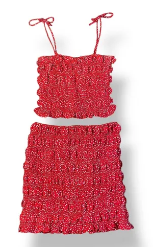 Storia Red White Polka Dot Ruffled‎ Tank and Skirt Set Size S Boho Preppy thumbnail 1