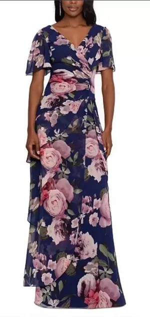 NWT XSCAPE Women's Surplice Tiered Gown Size 12 Blue thumbnail 1