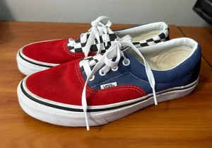 Vans Authentic Low Top Color Block Red Blue Checkerboard Suede Lace Up Sneaker‎ thumbnail 1