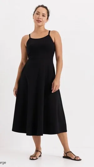 PACT Organic Black Organic Cotton Fit&Flare Midi Dress Sz.L NWT thumbnail 1
