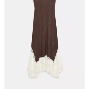 Zara NWT brown lace hem fitted long maxi dress thumbnail 7