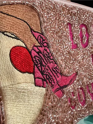 Beaded 'Long Live Cowgirls' Zip Card Pouch - Pink thumbnail 4