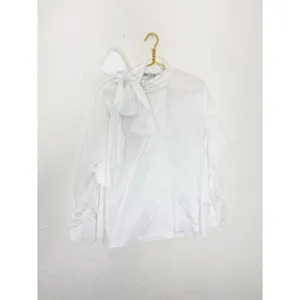 Zara White Poplin Tie Neck Oversized Blouse Size Small 8775/545 Chic Preppy thumbnail 4