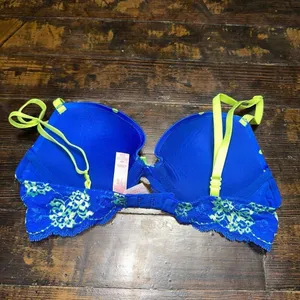 Victoria’s Secret neon blue polka dot 34B lacy push-up bra thumbnail 2