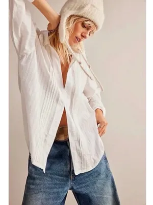 Free People Menswear Oversized Tuxy Vibes Shirt Optic White Size Medium Bohemian thumbnail 2