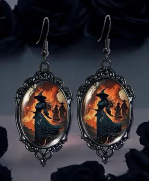 Vintage Style Witch-Themed‎ Black Lace Drop Earrings with Glass Accents thumbnail 1