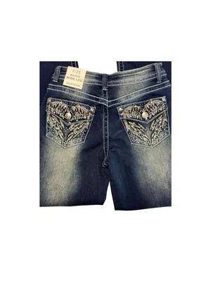 Telepatía Women’s Wide Leg Jeans Size 7/28 Mid Rise Rhinestone Pockets Y2k Style thumbnail 4
