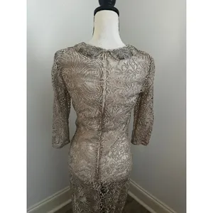 Teri Jon Gold Lace Beaded Neck Mermaid Gown Size 8 Vintage Designer Sheer Dress thumbnail 9