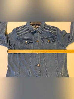 Jessica London Embroidered Long Denim Jacket Button Front Jean Coat Trench 12W thumbnail 12