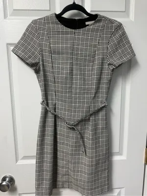 H&M Black and White Plaid Short Sleeve Midi Dress thumbnail 1