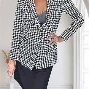 SHEIN Houndstooth Lapel Collar Single-Button Blazer Casual Chic Jacket, XS thumbnail 6