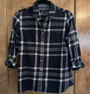 Tommy Hilfiger Blue and White Plaid Button Down Top Size S/P. thumbnail 1