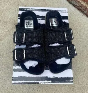 Dolce Vita fuzzy black rhinestone birkenstocks thumbnail 1