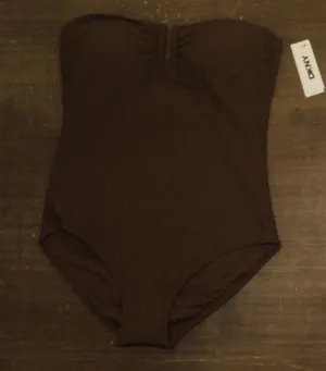 NEW DKNY Womens Textured Shirred One-Piece Swimsuit DIMMS605 Mocha Brown 2XL thumbnail 1