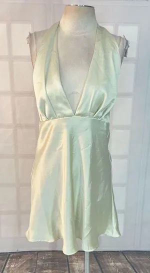 ZARA light mint green satin halter mini dress size large thumbnail 3