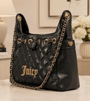 Juicy Couture Black Quilted Shoulder Tote Gold Chain Logo Purse NWT thumbnail 1