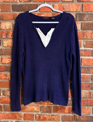 VTG Jeanne Pierre womens cable knit sweater navy L thumbnail 1