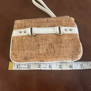 Clutch Natural Cork Wristlet Clutch with White Trim Express thumbnail 5