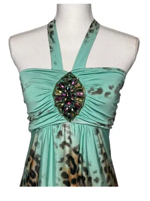 Venus y2k leopard floral halter dress beaded boho festival size small thumbnail 4