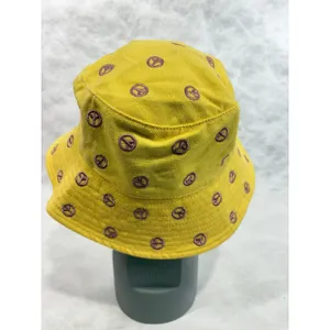 Yellow Peace Sign Embroidered Bucket Hat‎ Purple All Over Print Festival Sun Hat thumbnail 3