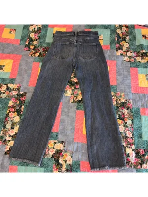 AYR $225 The Bomb Pop Women's W26 Blue Denim Jeans Med Wash Raw Hem Straight Leg thumbnail 6