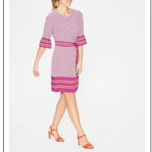 Boden‎ Women's Andrea Belted Dress Pink White Orange Floral Stripes Bell Sleeve thumbnail 11