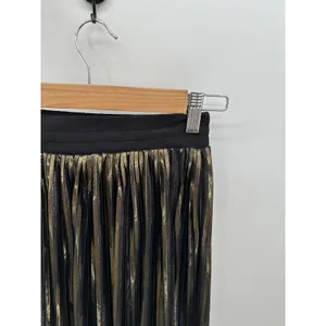 Trouve Metallic Black‎ Gold Shimmer Pleated Maxi Skirt Womens Size XS thumbnail 5