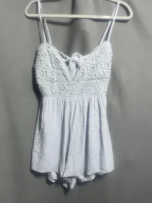 Love Tree White Lace Crochet Open Back Romper Boho Festival Size Large thumbnail 2