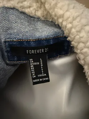 Forever 21 Blue Denim Sherpa Collar Jacket with Butterfly Patches thumbnail 2