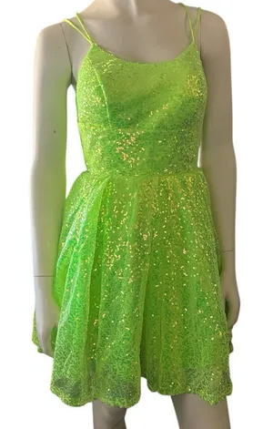 Wedding Dress Sequins Spaghetti Strap Dress Bright Green 2 NWT thumbnail 1