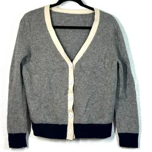 Rag & Bone S Cashmere Sweater button-down cardigan knit Gray Navy V-neck Luxury thumbnail 1