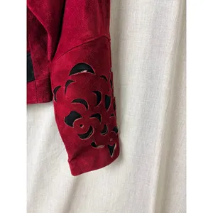 Vintage Phoenix Burgundy Black Suede Cutout Cropped Jacket‎ M Art Western AS IS thumbnail 9