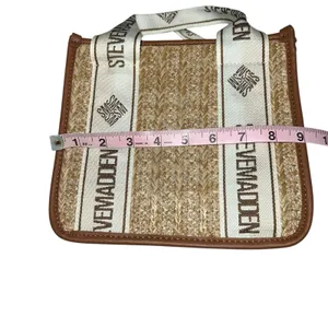 Steve Madden BWEBBER Straw Tote Crossbody Bag Beige/Brown w/Credit Card Holder‎ thumbnail 9