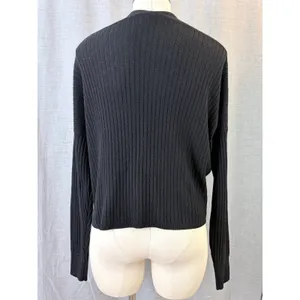Autumn Cashmere Black 100% Cashmere Ribbed Draped Cardigan Size Large thumbnail 3