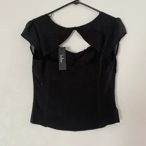 NWT Lulus Black Tie Front Blouse Size S Sheer Sleeve Romantic Top thumbnail 2