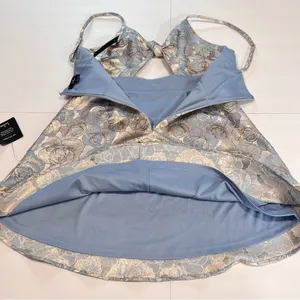 NWT Lulus‎ Quick to Love Blue Floral Jacquard Tie Front Pockets Dress LARGE thumbnail 7