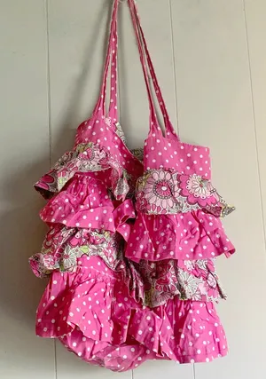 Handmade Pink Ruffled Tote Bag thumbnail 1