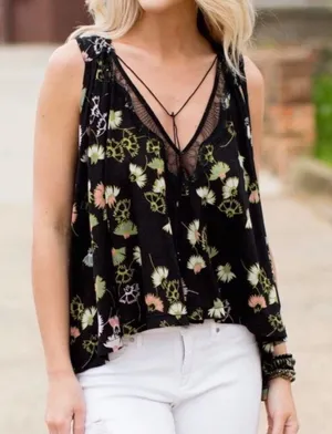 Free People Love Potion Black Top Boho Cottage Coquette Lace Black Medium Womens thumbnail 1