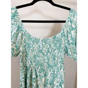 Mimi Chica Green Tropical Leaf Print‎ Smocked Square Neck Midi Dress Size M thumbnail 6