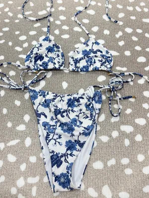 Abercrombie Bikini Set floral triangle tie top cheeky bottoms sides adjustable thumbnail 2