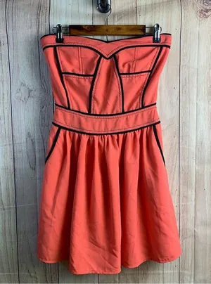 Sugarlips Strapless Coral Dress with Black Accents thumbnail 1