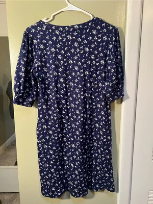 Socialite Womens Sz Small T-Shirt Dress Navy Blue White Floral Short Puff Sleeve thumbnail 7