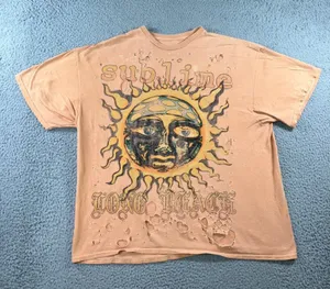 Sublime‎ Graphic T-Shirt S/M Distressed Sun Peach Oversized Boxy Boyfriend 90s thumbnail 1